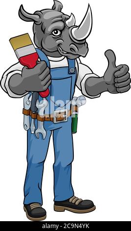Rhino Painter Decorator Holding Paintbrush Stock Vector