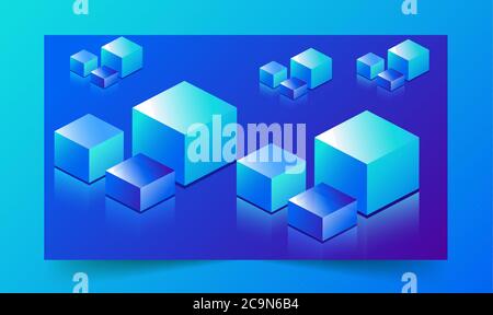different types of cubes are placed on blue ice background Stock Vector
