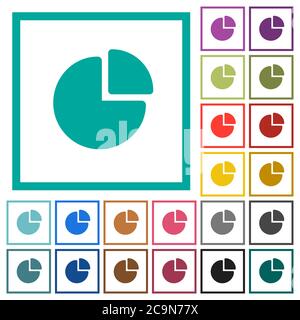 Pie chart flat color icons with quadrant frames on white background Stock Vector