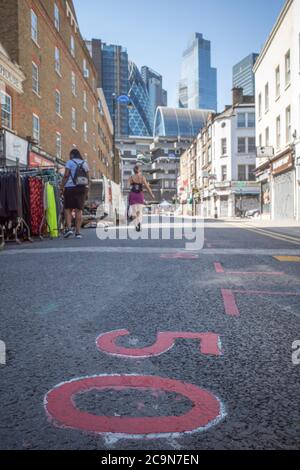 Wentworth Street aka Petticoat Lane, London, 31st August 2020, empty of shoppers and stalls despite easing of social distancing in the UK Stock Photo