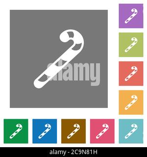 Candy canes flat icons on simple color square backgrounds Stock Vector