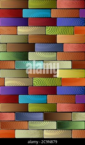 The background imitates a stack of boards from different woods. Stock Vector