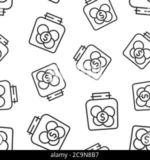 Money box icon in flat style. Coin jar container vector illustration on white isolated background. Donation moneybox seamless pattern business concept Stock Vector