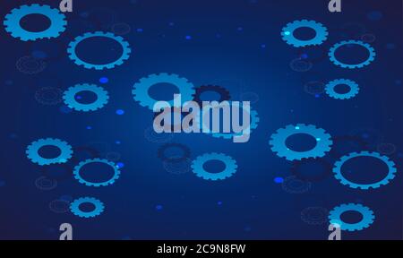 digital textile design of several gears on abstract blue backgrounds Stock Vector