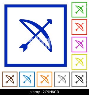 Bow with arrow flat color icons in square frames on white background Stock Vector