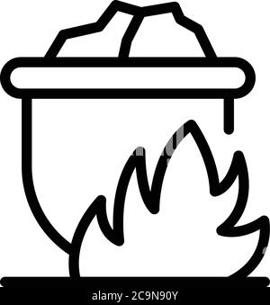 Metallurgy on fire pot icon, outline style Stock Vector
