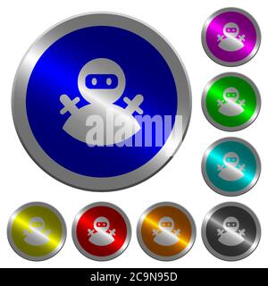 Ninja avatar icons on round luminous coin-like color steel buttons Stock Vector