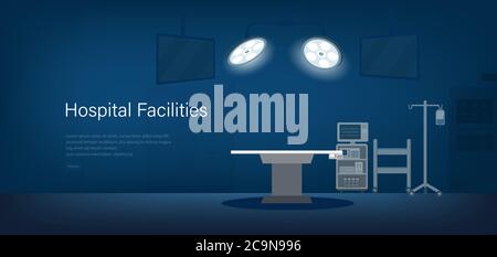 Operating room or surgery room banner with medical equipment flat design vector illustration Stock Vector