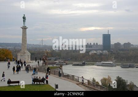 Belgrade in Serbia. Pobednik or The Victor is a victory monument in Kalemagdan Park near Belgrade Fortress. Stock Photo