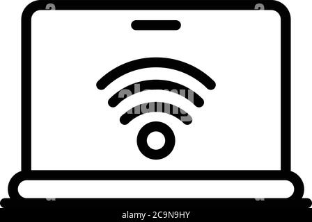 Laptop wireless remote access icon, outline style Stock Vector