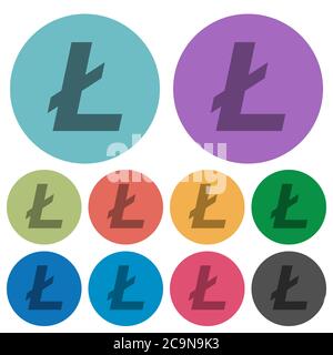 Litecoin digital cryptocurrency darker flat icons on color round background Stock Vector