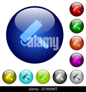 Paint roller icons on round color glass buttons Stock Vector