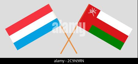 Crossed flags of Oman and Luxembourg. Official colors. Correct proportion. Vector illustration Stock Vector