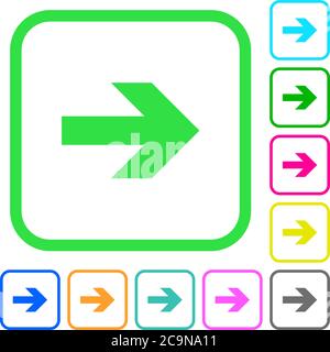Right arrow vivid colored flat icons in curved borders on white background Stock Vector