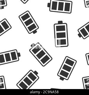 Battery charge icon in flat style. Power level vector illustration on white isolated background. Lithium accumulator seamless pattern business concept Stock Vector