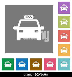 Taxi car flat icons on simple color square backgrounds Stock Vector
