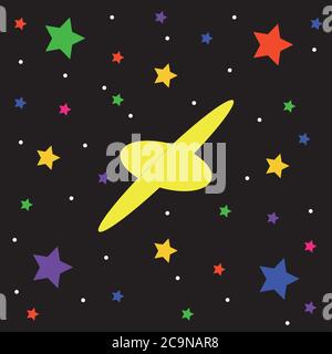 Cartoon space background with colorful stars. Night starry sky. Vector illustration. Stock Vector
