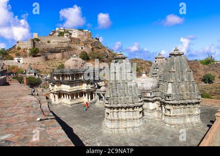 Castle and fortified walls of Kumbhalgarh Fort in Rajasthan state. India Stock Photo