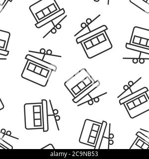 Cable car icon in flat style. Elevator cabin vector illustration on white isolated background. Cableway seamless pattern business concept. Stock Vector
