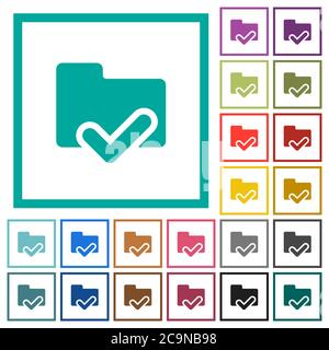 Folder ok flat color icons with quadrant frames on white background Stock Vector
