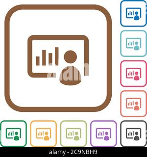 Presentation simple icons in color rounded square frames on white background Stock Vector