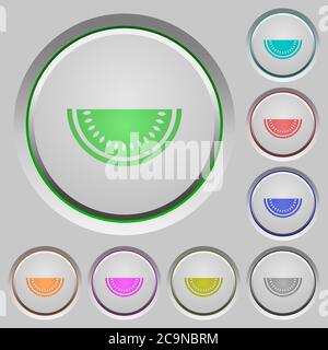 Slice of watermelon color icons on sunk push buttons Stock Vector