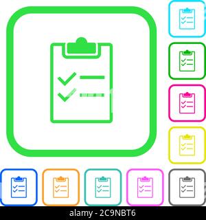 Checklist vivid colored flat icons in curved borders on white background Stock Vector