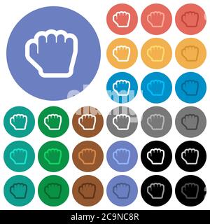 Grab cursor multi colored flat icons on round backgrounds. Included white, light and dark icon variations for hover and active status effects, and bon Stock Vector