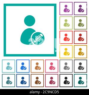 Edit user account flat color icons with quadrant frames on white background Stock Vector