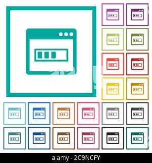 Application installing flat color icons with quadrant frames on white background Stock Vector