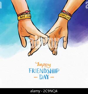 Happy friendship day Vector illustration greeting card with diverse 3 friend group of people hugging together for special event celebration. Stock Vector