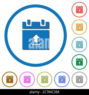 Upload schedule data flat color vector icons with shadows in round outlines on white background Stock Vector