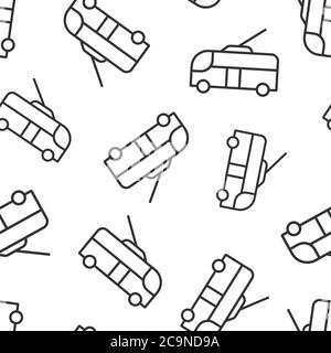 Trolleybus icon in flat style. Trolley bus vector illustration on white isolated background. Autobus vehicle seamless pattern business concept. Stock Vector