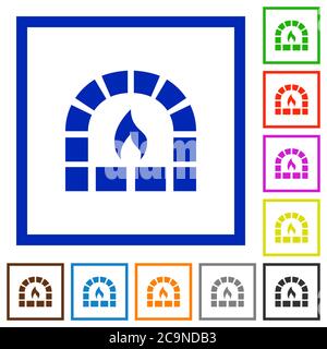 Stone oven flat color icons in square frames on white background Stock Vector