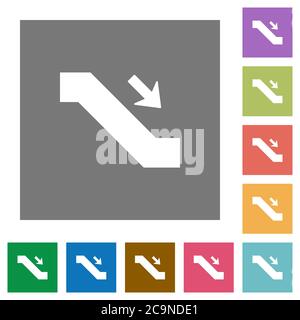 Escalator down sign flat icons on simple color square backgrounds Stock Vector