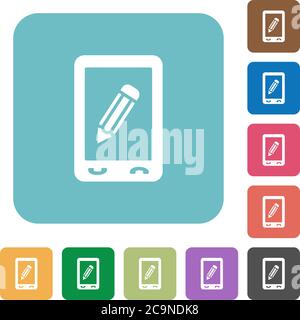Mobile memo white flat icons on color rounded square backgrounds Stock Vector