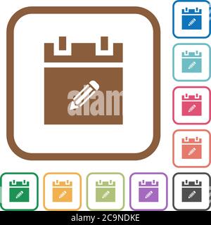 Edit schedule item simple icons in color rounded square frames on white background Stock Vector
