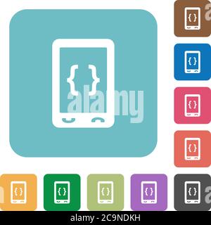 Mobile software development white flat icons on color rounded square backgrounds Stock Vector
