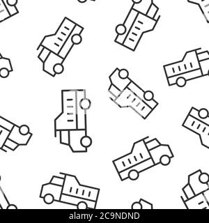 Delivery truck icon in flat style. Van vector illustration on white isolated background. Cargo car seamless pattern business concept. Stock Vector