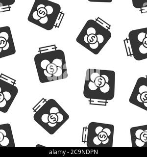 Money box icon in flat style. Coin jar container vector illustration on white isolated background. Donation moneybox seamless pattern business concept Stock Vector