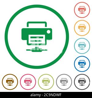 Network printer flat color icons in round outlines on white background Stock Vector