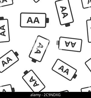 AA battery icon in flat style. Power level vector illustration on white isolated background. Lithium accumulator seamless pattern business concept. Stock Vector