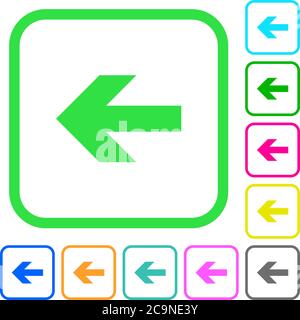 Left arrow vivid colored flat icons in curved borders on white background Stock Vector