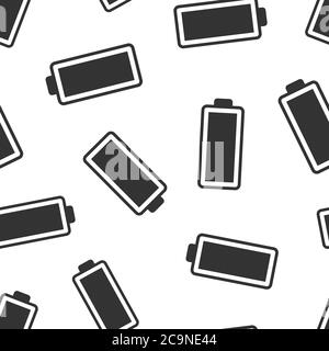 Battery charge icon in flat style. Power level vector illustration on white isolated background. Lithium accumulator seamless pattern business concept Stock Vector