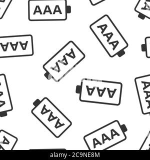 AAA battery icon in flat style. Power level vector illustration on white isolated background. Lithium accumulator seamless pattern business concept. Stock Vector