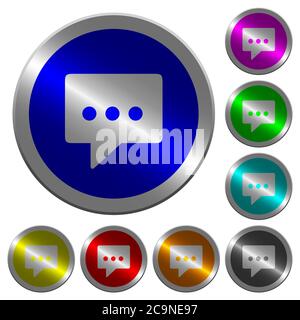 Working chat icons on round luminous coin-like color steel buttons Stock Vector