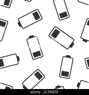 Battery charge icon in flat style. Power level vector illustration on white isolated background. Lithium accumulator seamless pattern business concept Stock Vector