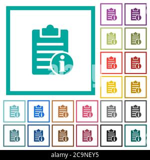 Note info flat color icons with quadrant frames on white background Stock Vector