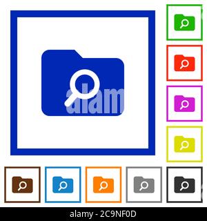 Folder search flat color icons in square frames on white background Stock Vector