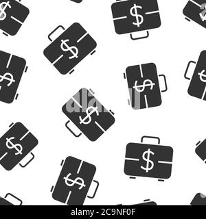 Money briefcase icon in flat style. Cash box vector illustration on white isolated background. Finance seamless pattern business concept. Stock Vector